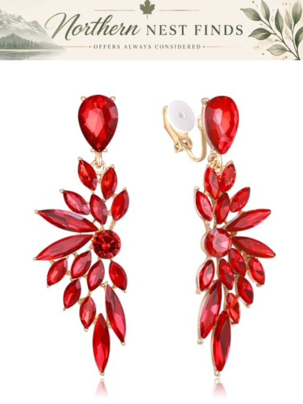 Rhinestone Crystal Teardrop Chandelier Dangle Clip Earrings